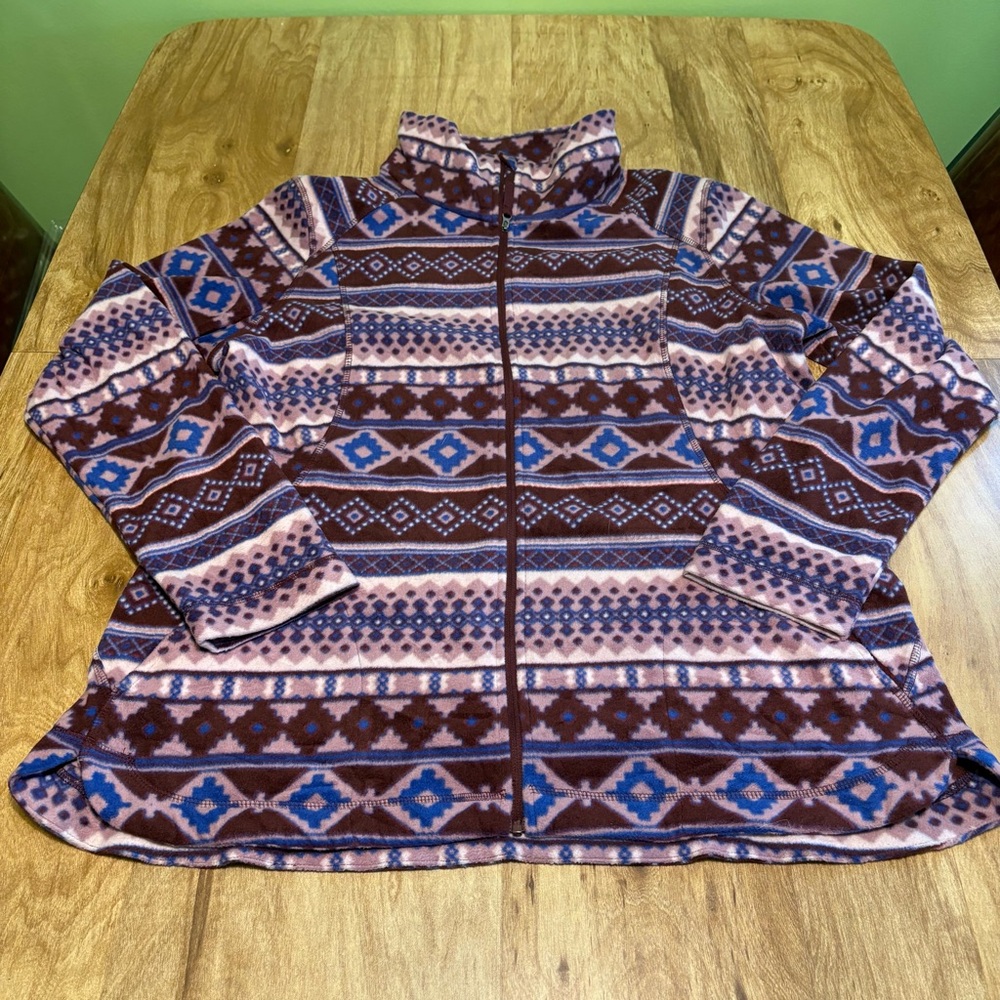 3/$40 Eddie Bauer Purple Full Zip Fleece Aztec Southwest Western Womens Size XL - Picture 1 of 9